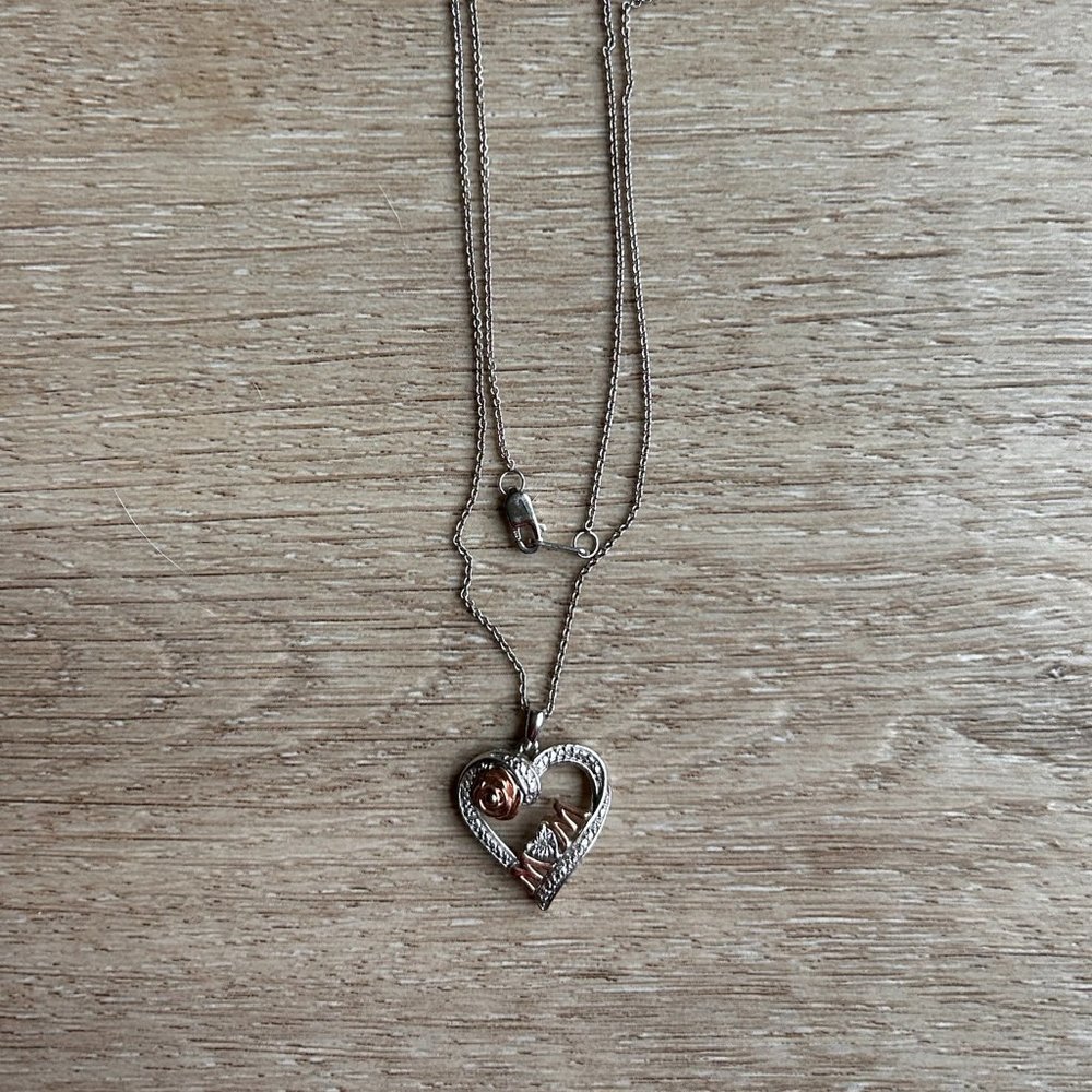 Open Heart Mom Script and Rose Necklace Pendant Gift Mother's Day